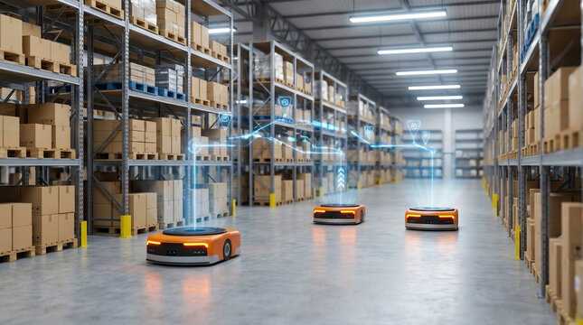 Autonomous Mobile Robots with Holographic Navigation Systems in Modern Warehouse Fulfillment Center