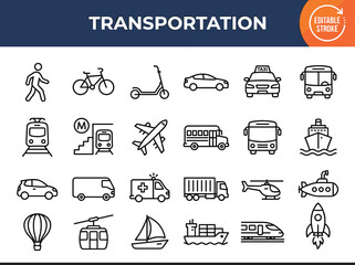 Transportation vehicle travel thin line editable stroke vector illustration. © Creative Studio 