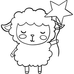 Fototapeta premium Cute sheep holding star shaped balloon, showcasing whimsical and playful character. This charming design is perfect