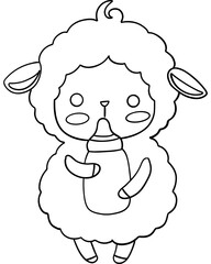 Fototapeta premium Cute sheep character holding baby bottle, featuring fluffy wool and playful expression, perfect for children themes