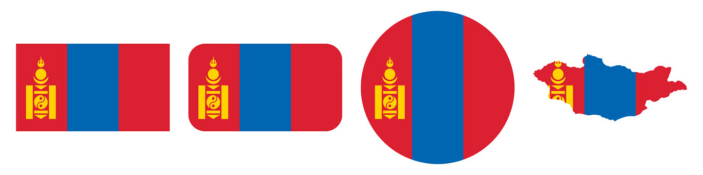 mongolia circular flag, mongolia rectangular flag, mongolia map flag flat icon