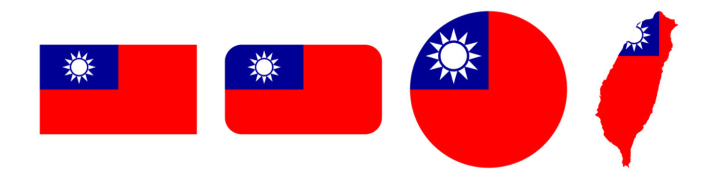 taiwan circular flag, taiwan rectangular flag, taiwan map flag flat icon