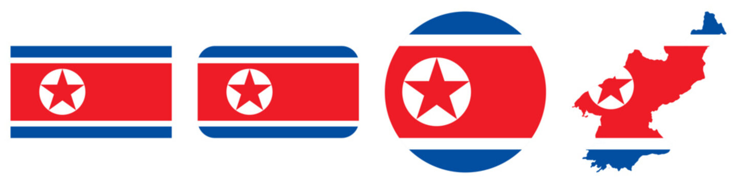 north korea circular flag, north korea rectangular flag, north korea map flag flat icon