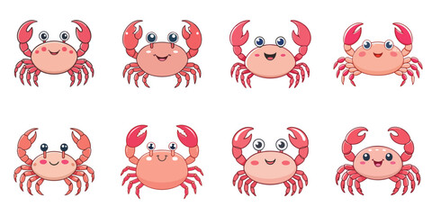 Fototapeta premium Multiple vector illustrations of cute crabs