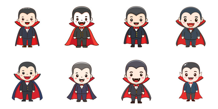 Multiple vector illustrations of cute vampires