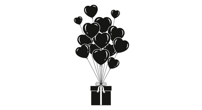 Black Gift Box Tied to Floating Heart Shaped Balloons