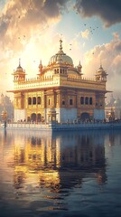 Fototapeta premium Sunrise over sacred temple creating serene spiritual travel scene picture