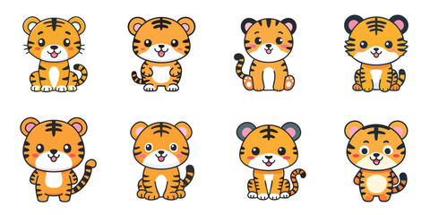 Naklejka premium Multiple vector illustrations of cute tigers