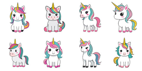 Fototapeta premium Multiple vector illustrations of cute unicorns