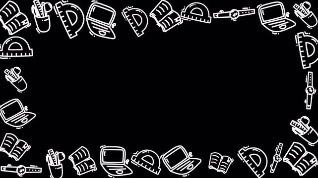 Hand Drawn School Stationery Border 4k Transparent Loop Graphic