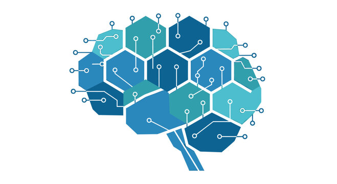 Stylized digital brain made of connected hexagonal shapes
