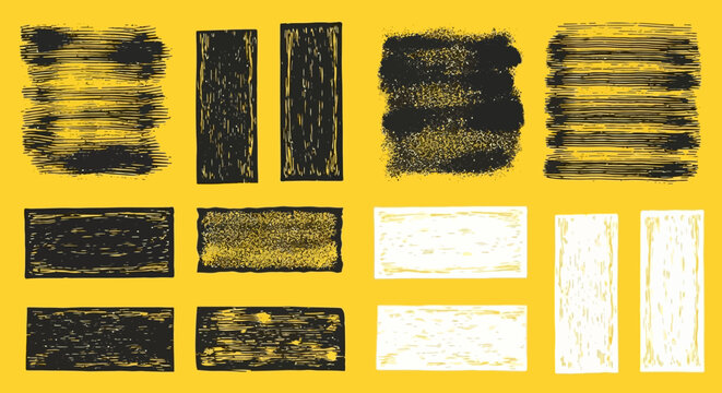 Collection of vintage rolled ink stamp textures and grunge noisy overlays featuring letterpress eroded backdrops with organic streaks for linocut effect and artistic distressed printing