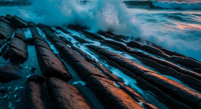 Abstract Coastal Tide Flow over Geometric Stone Pillars