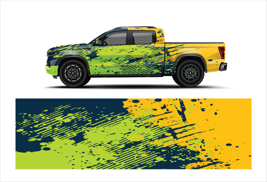 Yellow Green Pickup Truck Wrap Livery with Aggressive Offroad Decal