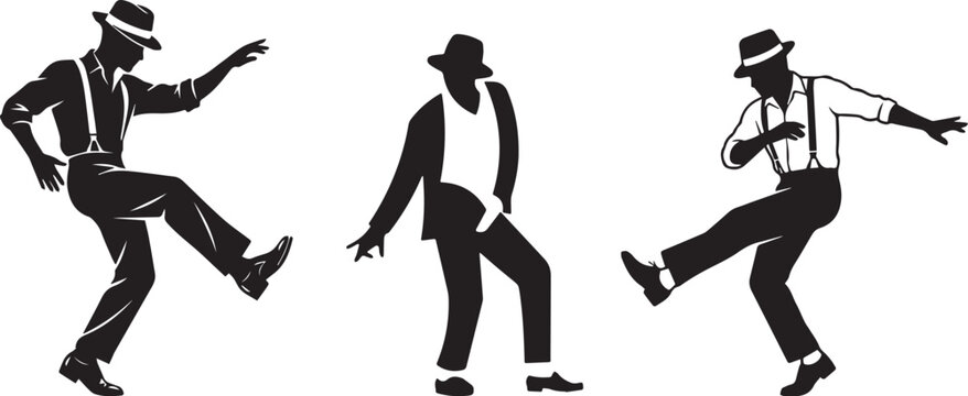 Silhouette of three men dancing in a vintage style