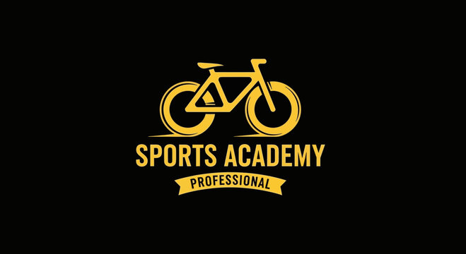 Sports Academy Logo Featuring Bicycle Icon On A Black Background Design Template