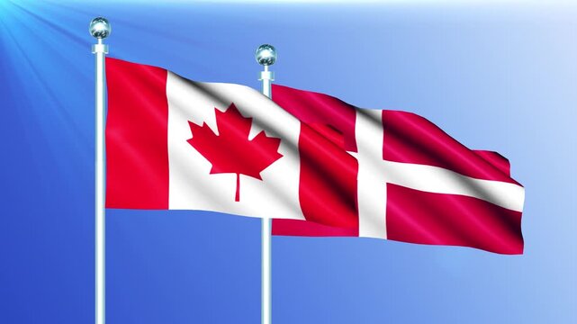Denmark and Canada National Flag Waving on Pole Loop