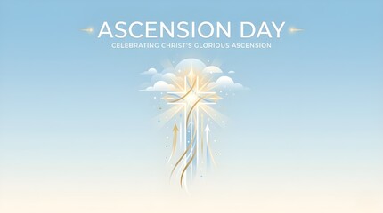 Ascension of Jesus Christ Illustration, Savior Rising to Heaven Above the Clouds with Divine Light, Spiritual Christian Religious Background for Ascension Day