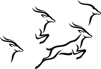 Black silhouette of antelopes running © Abul