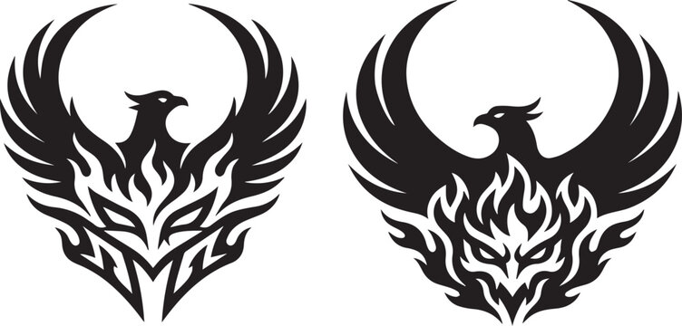 Black phoenix bird silhouette designs