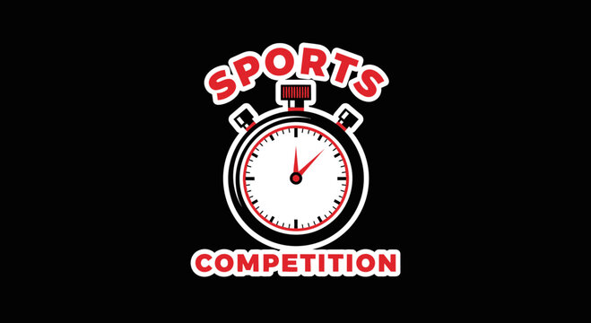 Sports Competition Logo With Stop Watch On The Plain Black Background