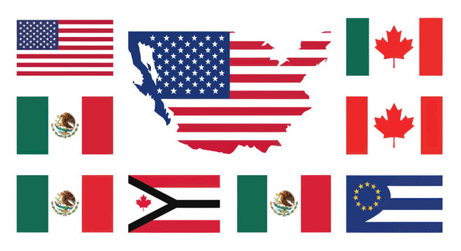 North American Flags USA, Canada, Mexico Map, International Relationships