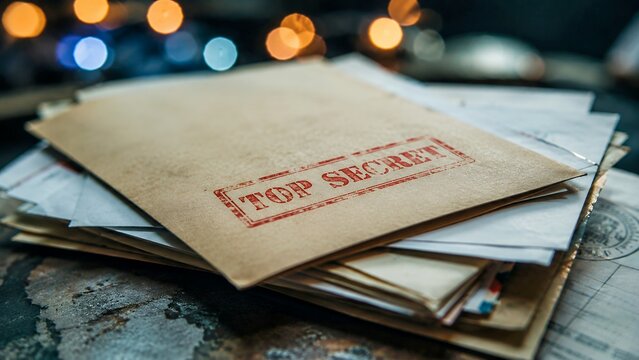 Confidential document envelope on desk with official files, symbolizing privacy and secure information