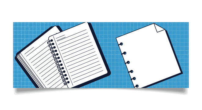 Horizontal Banner Template for Back to School Education Concept Featuring Blue Graph Grid Vintage Texture Notebook Background with Retro Paper Style for Academic Study Learning and Teaching