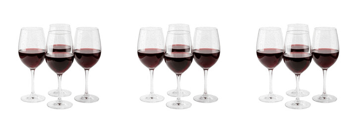Obraz premium Elegant Trio of Red Wine Glasses PNG - Luxury Crystal Stemware for Restaurant, Celebration, Tasting, and Party Graphic Design Elements.