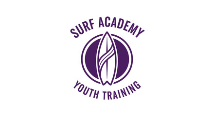 Naklejka premium Surf Academy Youth Training Logo, Modern Design for Water Sports Education and Surfing Skills