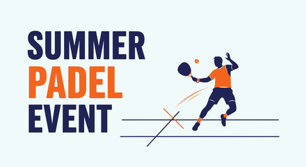 Fototapeta premium Summer Padel Event Depicting Player Action with Vibrant Orange and Deep Blue Elements