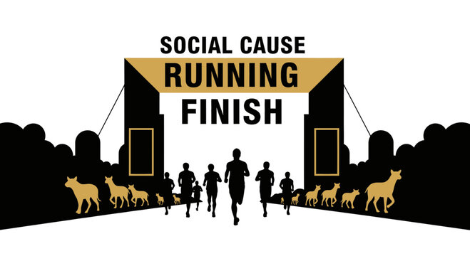 Supporting Dogs and People Reaching Finish Line for Running Charity Event