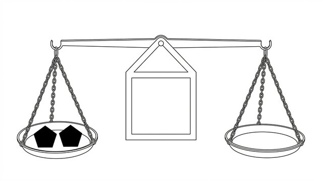 Conceptual line art of an unbalanced balance scale