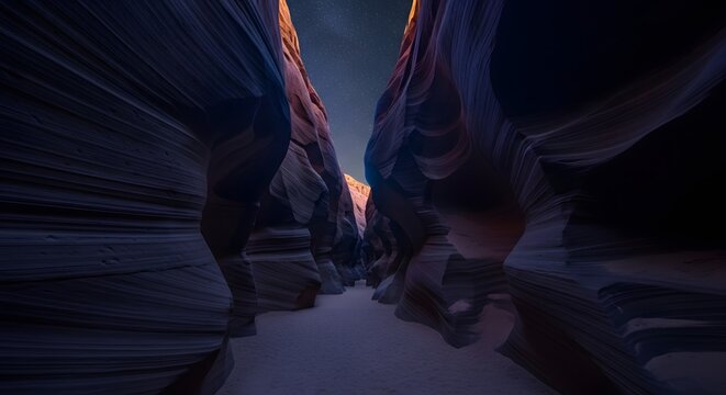 Desert Canyon Pathway Under Starry Night Sky Milky Way