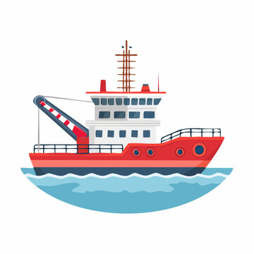 Red Fishing Trawler Boat Illustration