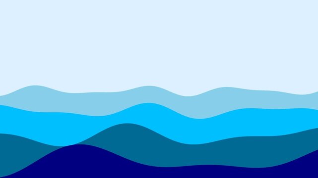 Abstract Blue Ocean Waves Flat Design Animation for Minimalist Summer Background and Web Overlay