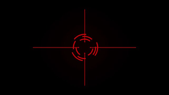 Abstract Circle and line HUD technological futuristic elements. target cross animation, rotation with color blink. Glowing neon aim icon, looped spin. Crossfire, gun aim.4k video.