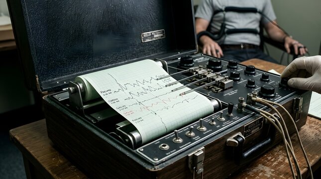 Vintage Keeler Polygraph Machine in Case with Analog Pens Tracking Heart Rate and Stress Levels on Paper Chart