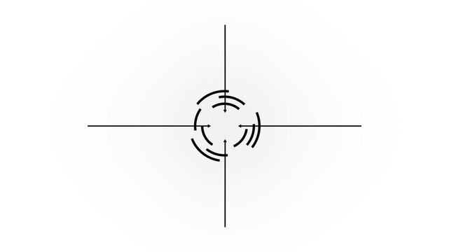 Abstract Circle and line HUD technological futuristic elements. target cross animation, rotation with color blink. Glowing neon aim icon, looped spin. Crossfire, gun aim.4k video.