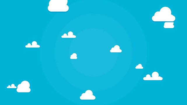 Flat Design Cartoon White Clouds on Bright Blue Sky Background for Video Games and Kids Content