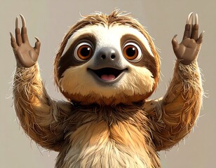 Fototapeta premium A digital illustration of a smiling sloth with raised hands