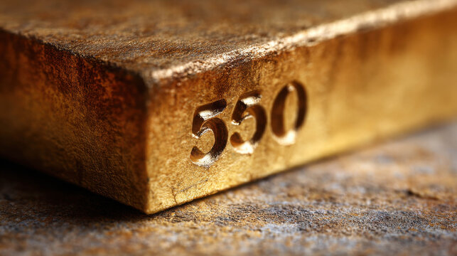Close-up shot of a golden metal block featuring the number 550