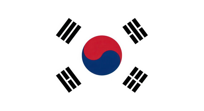 National flag of south korea with red and blue circle and black symbols isolated on transparent background