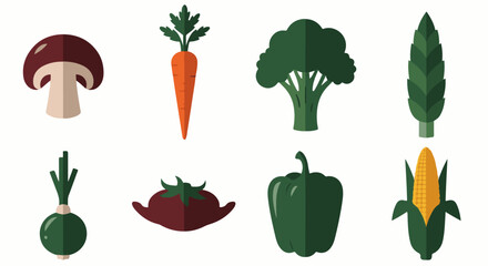 Fototapeta premium A collection of eight colorful flat design icons of various vegetables on a white background