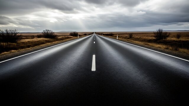 Long straight road through rural landscape.
