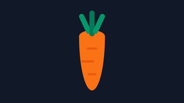 Minimalist Flat Animated Vegetable Icons Featuring Tomato Carrot and Eggplant on Dark Blue Background