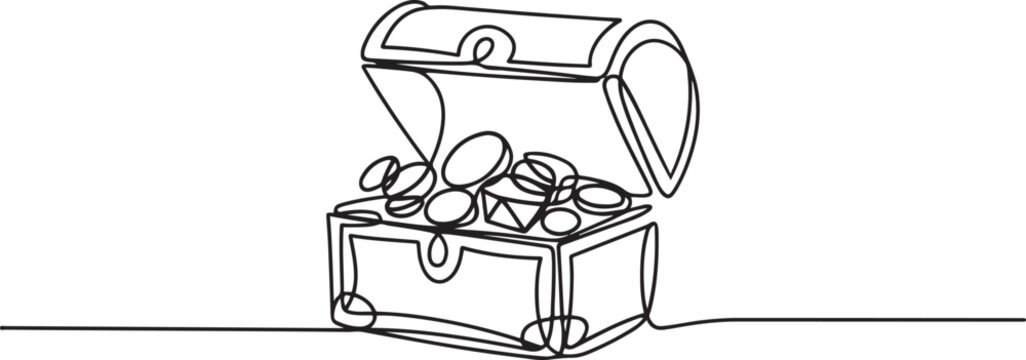 Treasure chest in continuous one line art style. one line Art icon drawing vector
