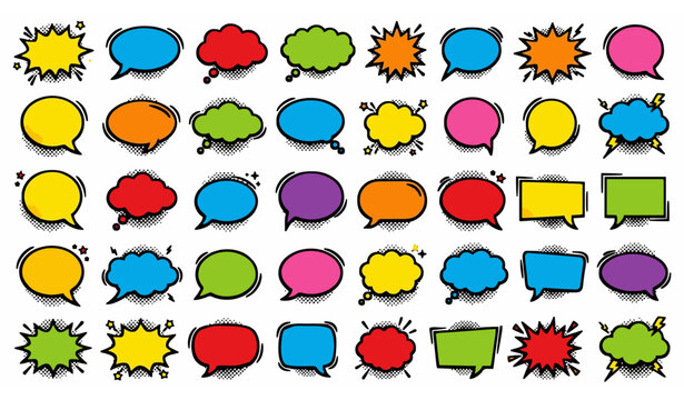 Colorful Comic Speech Bubble Collection Vector with Cartoon Explosion Clouds
