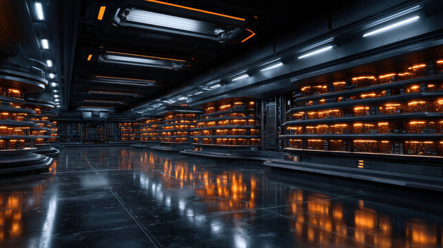 An impressive data center filled with servers and glowing lights, exuding a sense of advanced technology and immense data processing capabilities.
