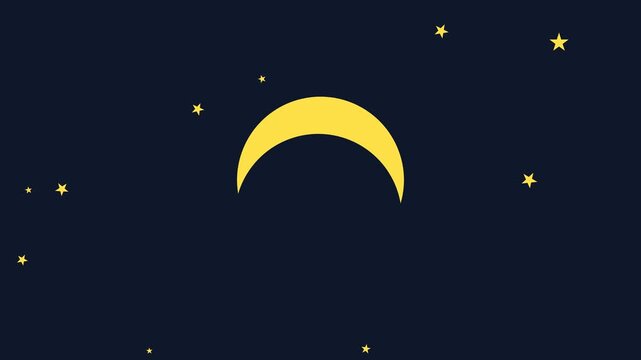 Minimalist Yellow Crescent Moon and Stars Animation on Dark Blue Background for Sleep and Nursery Content